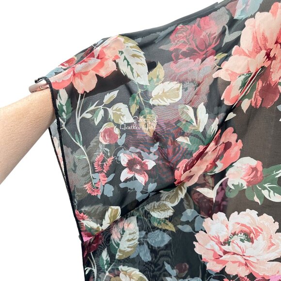 Polly & Esther Pink Roses Sheer Kimono Open Front Sheer Ultra Lightweight - Picture 5 of 6